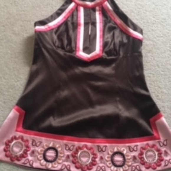 🆕  BEBE Pink + Brown halter top - Picture 1 of 5